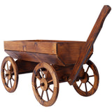 Wood Wagon Flower Planter Pot Stand W/Wheels Home Garden Outdoor Decor Brown