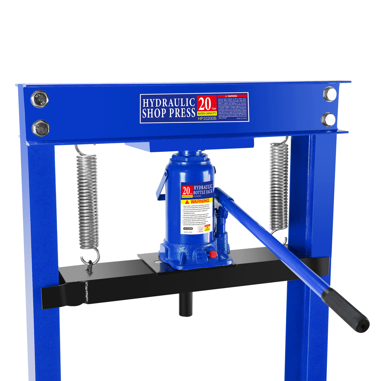 Hydraulic Shop Floor Press 20 Ton Steel H-Frame with Plates Adjustable Working Table Stand Jack for Gears and Bearings