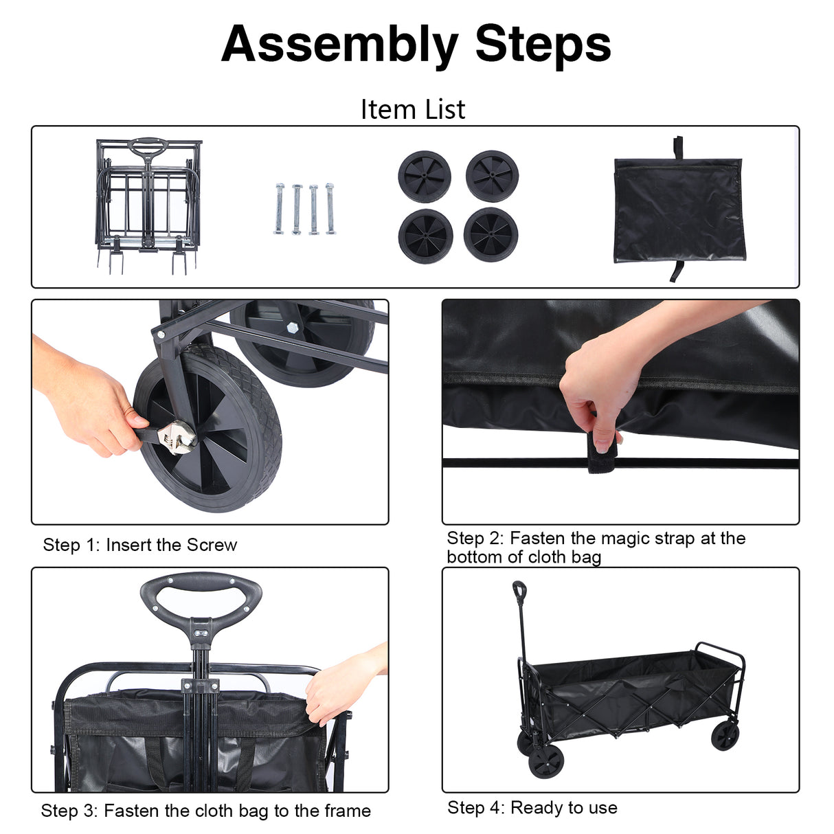 Heavy Duty Folding Hand Cart na may Removable Canopy 8'' Wheels Adjustable Handles at Double Fabric para sa Shopping Picnic Beach Camping 330 lbs Capacity