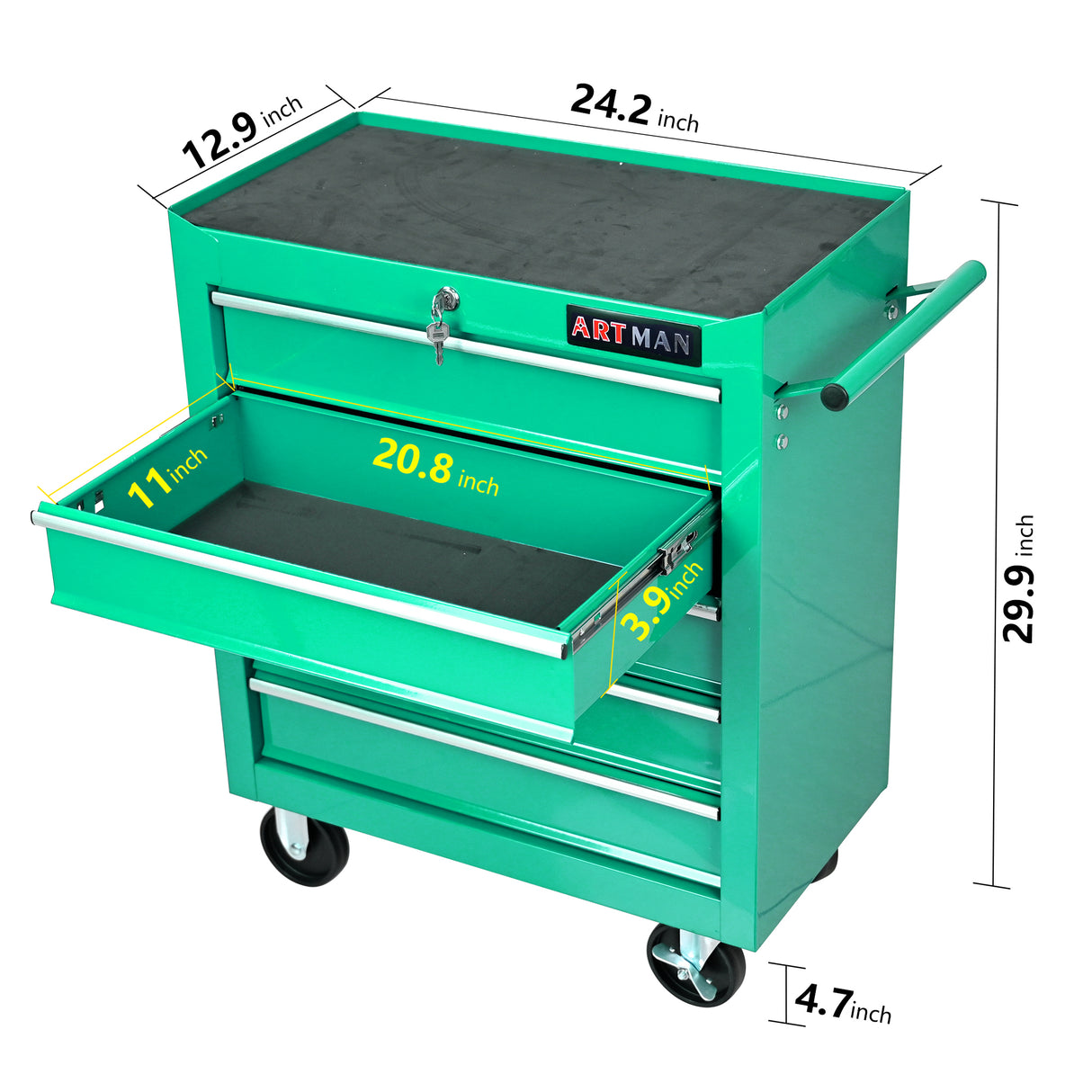 5 Drawers Multifunctional Tool Cart with Wheels Green