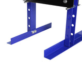 Steel H-Frame Hydraulic Shop Press with Stamping Plates to Bend Straighten or Press Parts Install Bearings and U-Joints 6 Ton Capacity Blue