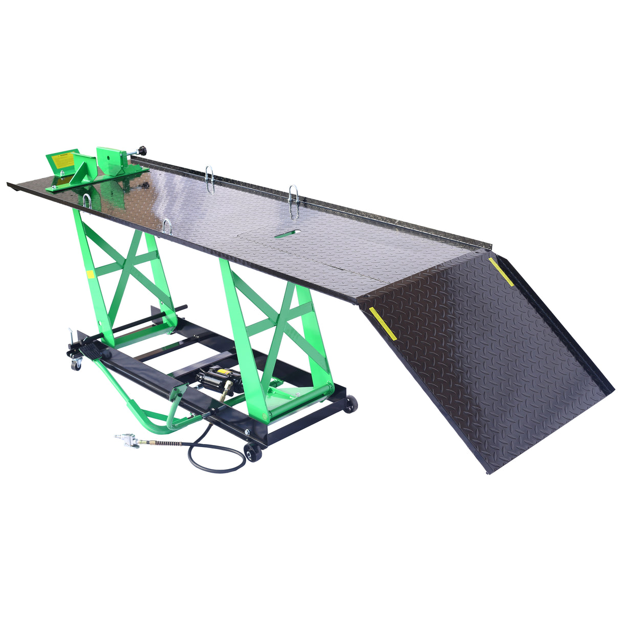 Air Hydraulic Motorcycle Lift 1000 Lb. Capacity Mobile ATV/Motorcycle Table Heavy Duty Manual/Pneumatic Jack with Removable Ramp