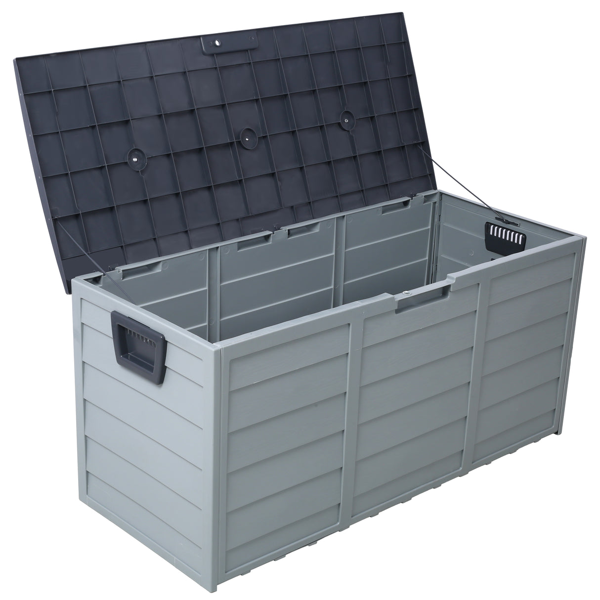 Allwetter-UV-Pool-Deckbox, 250 lbs Kapazität, Lagerschuppen, Mülleimer, Hinterhof, Terrasse, im Freien mit Rad, 75 Gallonen Harz-Deckbox – Organisation und Aufbewahrung für Möbel, Kissen, Gartengeräte und Poolspielzeug – Grau