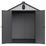 Hangar de rangement en plastique 6 × 8 pieds pour jardin d'arrière-cour, outil à grande flèche, noir et gris