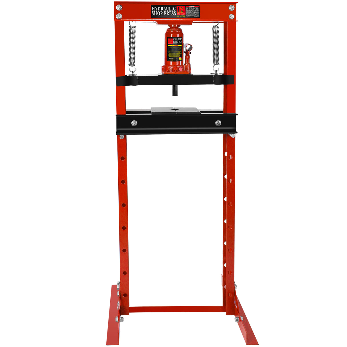 12 Ton Hydraulic Shop Floor Press Steel H-Frame with Plates Adjustable Working Table Stand Jack for Gears and Bearings