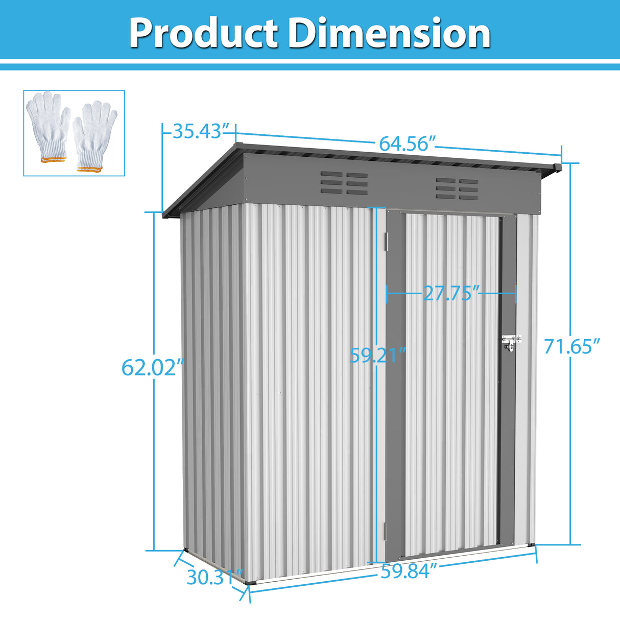 Hangar de rangement extérieur en métal galvanisé, 5X3 pieds, jardin avec portes verrouillables, outil pour Patio, pelouse, poubelles d'arrière-cour, blanc