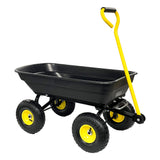 Garden Dump Cart with Steel Frame Outdoor Wagon with 10 Inch Pneumatic Tires 55L Capacity Black