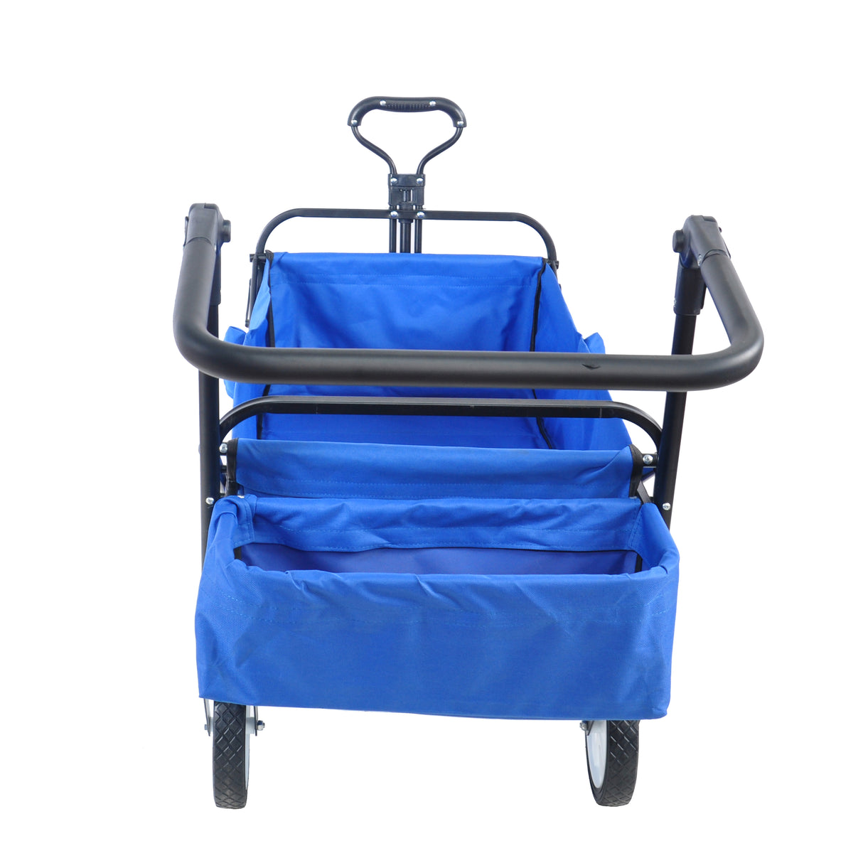 Folding Collapsible Outdoor Utility Wagon Heavy Duty Garden Portable Hand Cart Drink Holder Adjustable Handles Blue