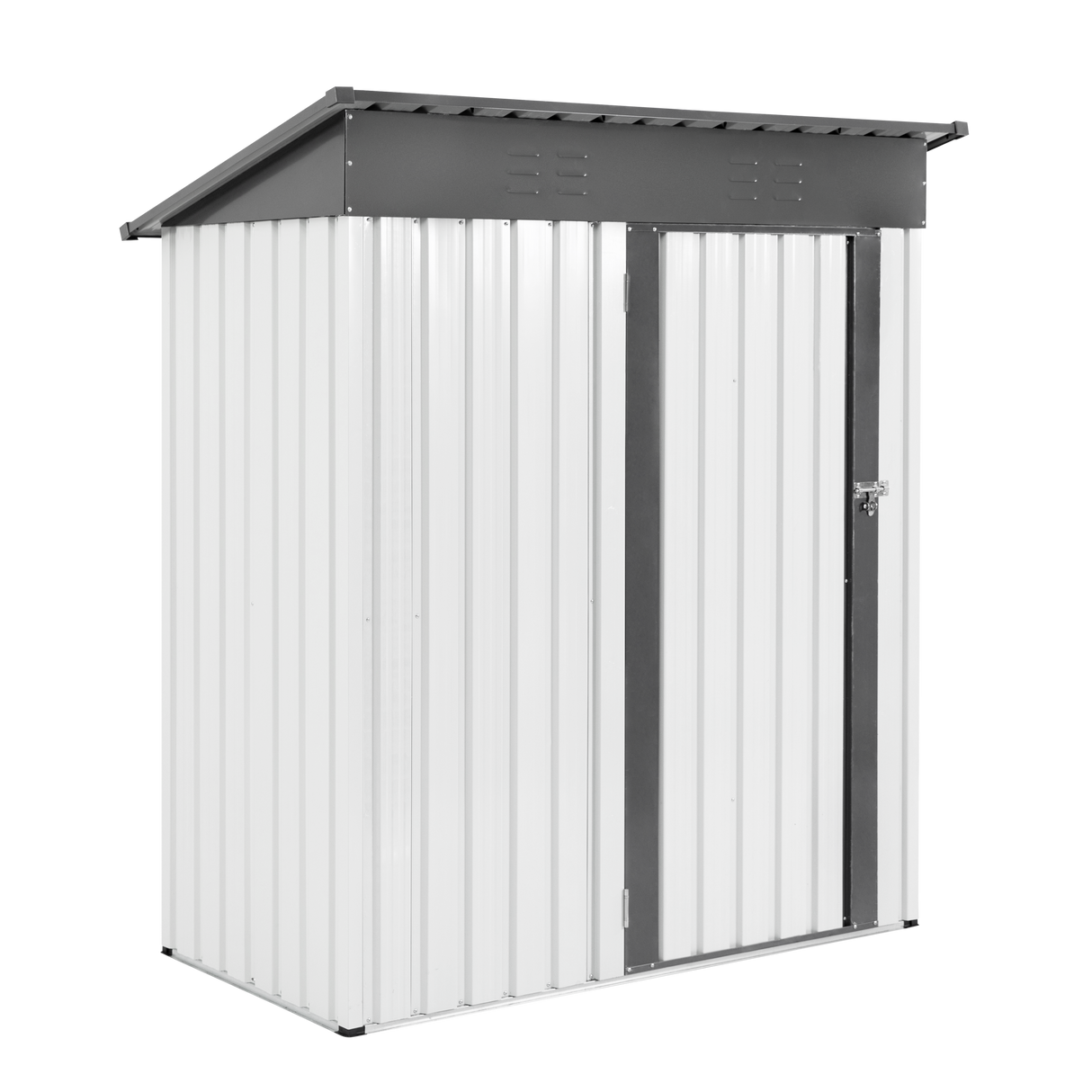 5x3x6ft Hardin Metal Storage Lifter Shed Mga Tool sa Panlabas na Pag-iimbak ng Rainproof Hinge Door Version Grey White