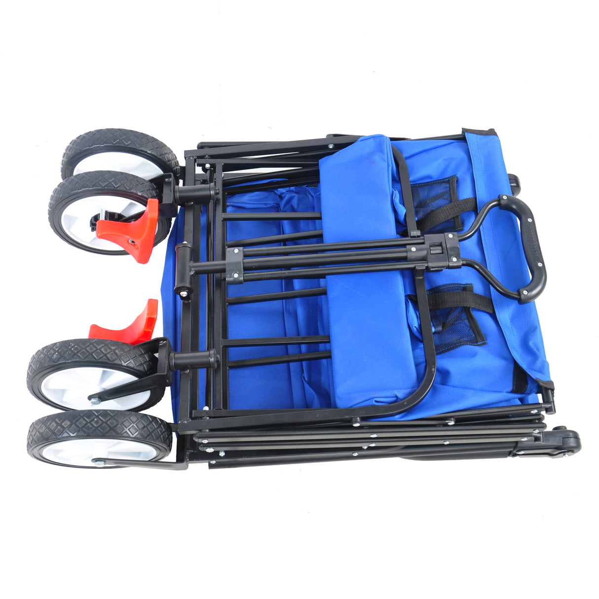 Folding Collapsible Outdoor Utility Wagon Heavy Duty Garden Portable Hand Cart Drink Holder Adjustable Handles Blue