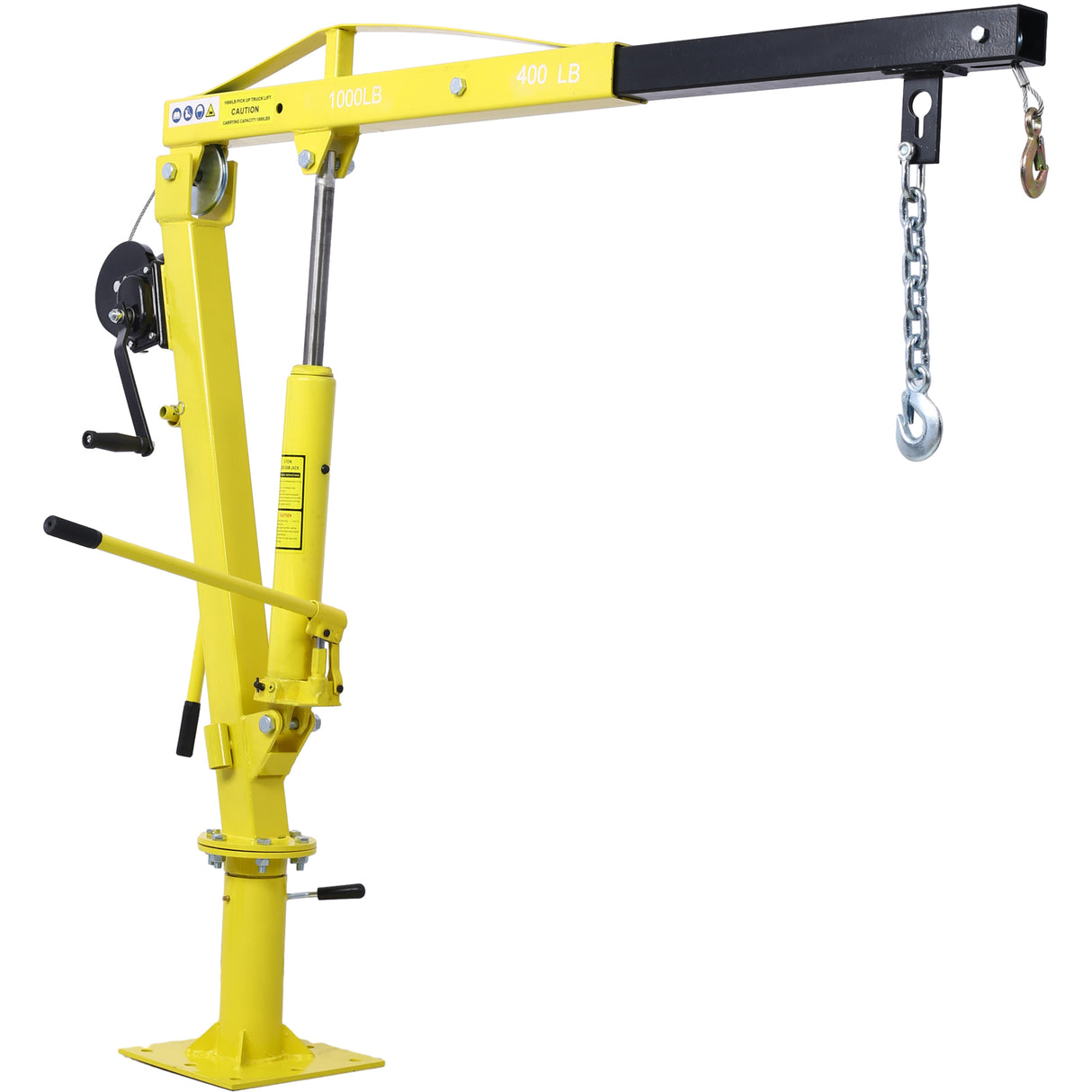 Hydraulic Pickup Truck Crane with Hand Winch Bed Hoist Jib 1000-Lb. Capacity Yellow