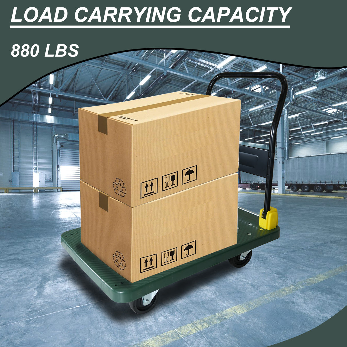 Natitiklop na Platform Push Hand Truck Cart 880 lbs. Kapasidad ng Timbang--Berde