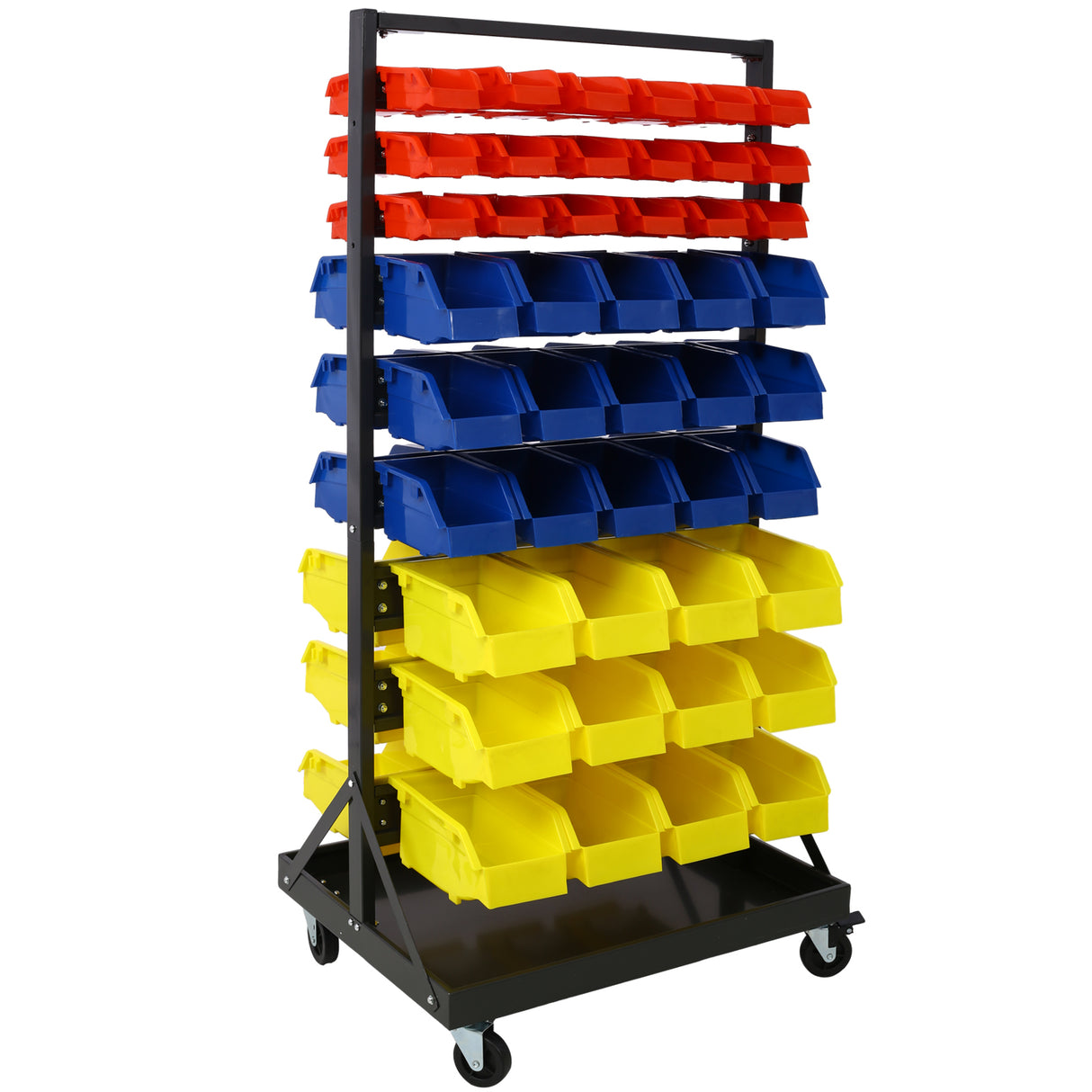 90 Parts Bin Shelving Storage Organizer with Locking Wheels for Shop Garage and Home