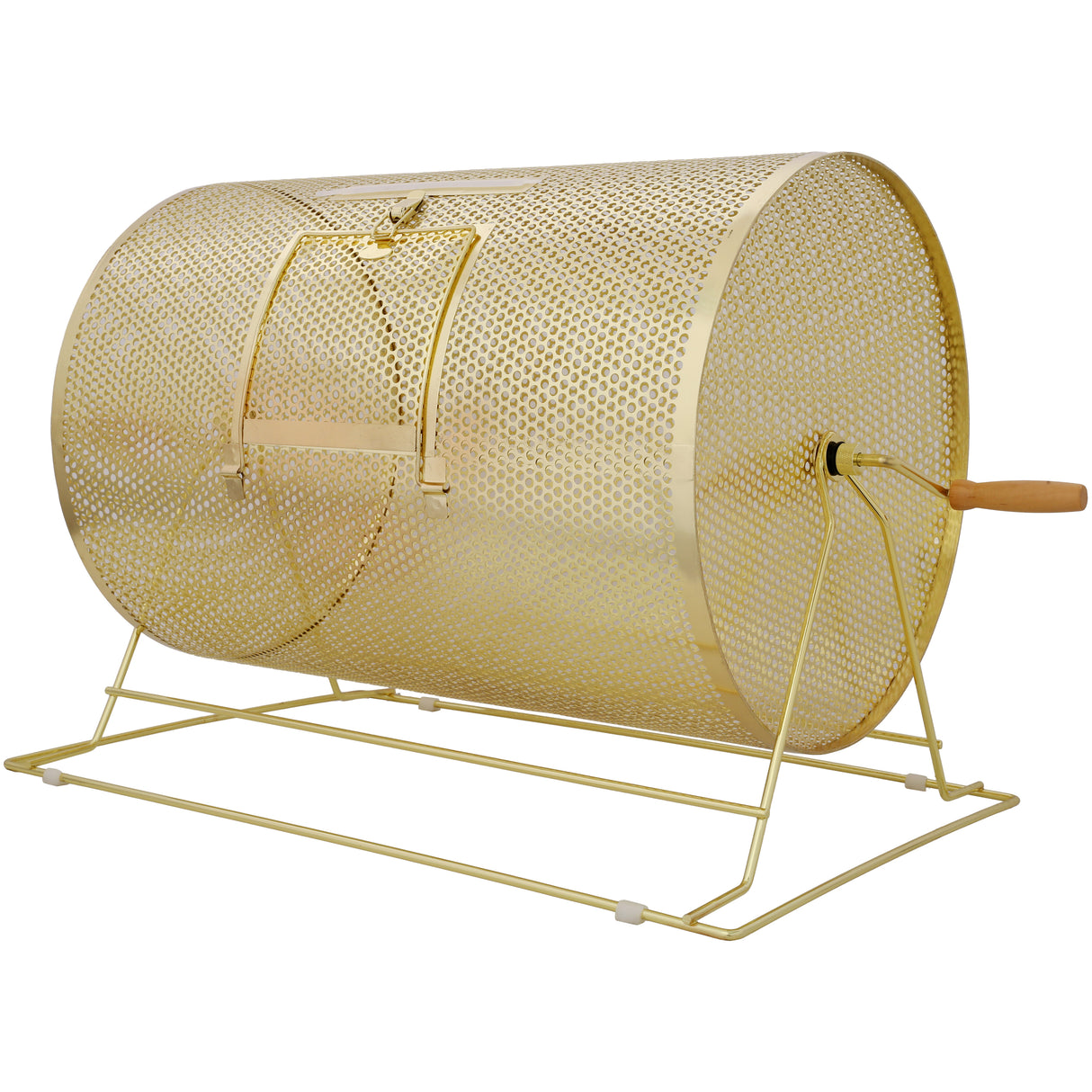 Raffle Drum Holds 10000 Tickets or 300 Ping Pong Balls Metal Lottery Spinning Drawing with Wooden Turning Handle 14.8 x Ø21.26 inch Brass Plated Raffle Spinning Cage for Bingo Ballot