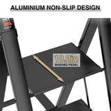 4-staps ladder Huishoudelijke veiligheid Intrekbare handgreep Opvouwbare kruk met antislip breed pedaal Aluminium 300 lbs - Zwart