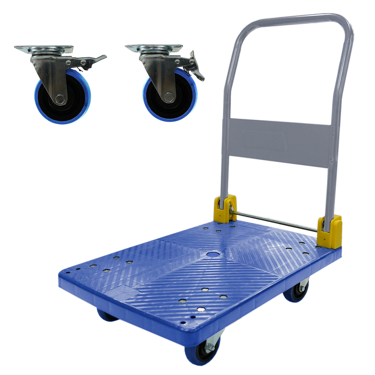 Foldable Platform Push Hand Truck Cart 440 lbs. Weight Capacity 2 Swivel Brake Wheels--Blue