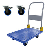 Foldable Platform Push Hand Truck Cart 440 lbs. Capacity 2 Swivel Brake Wheels--Blue