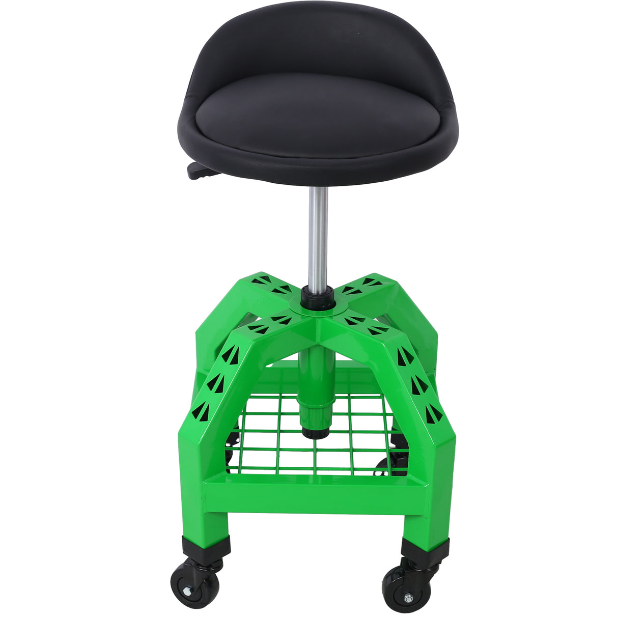 Taburete giratorio neumático de 360 ​​grados, asiento de enredadera rodante mecánico, taller rodante resistente con ruedas, capacidad de 300 libras, color verde