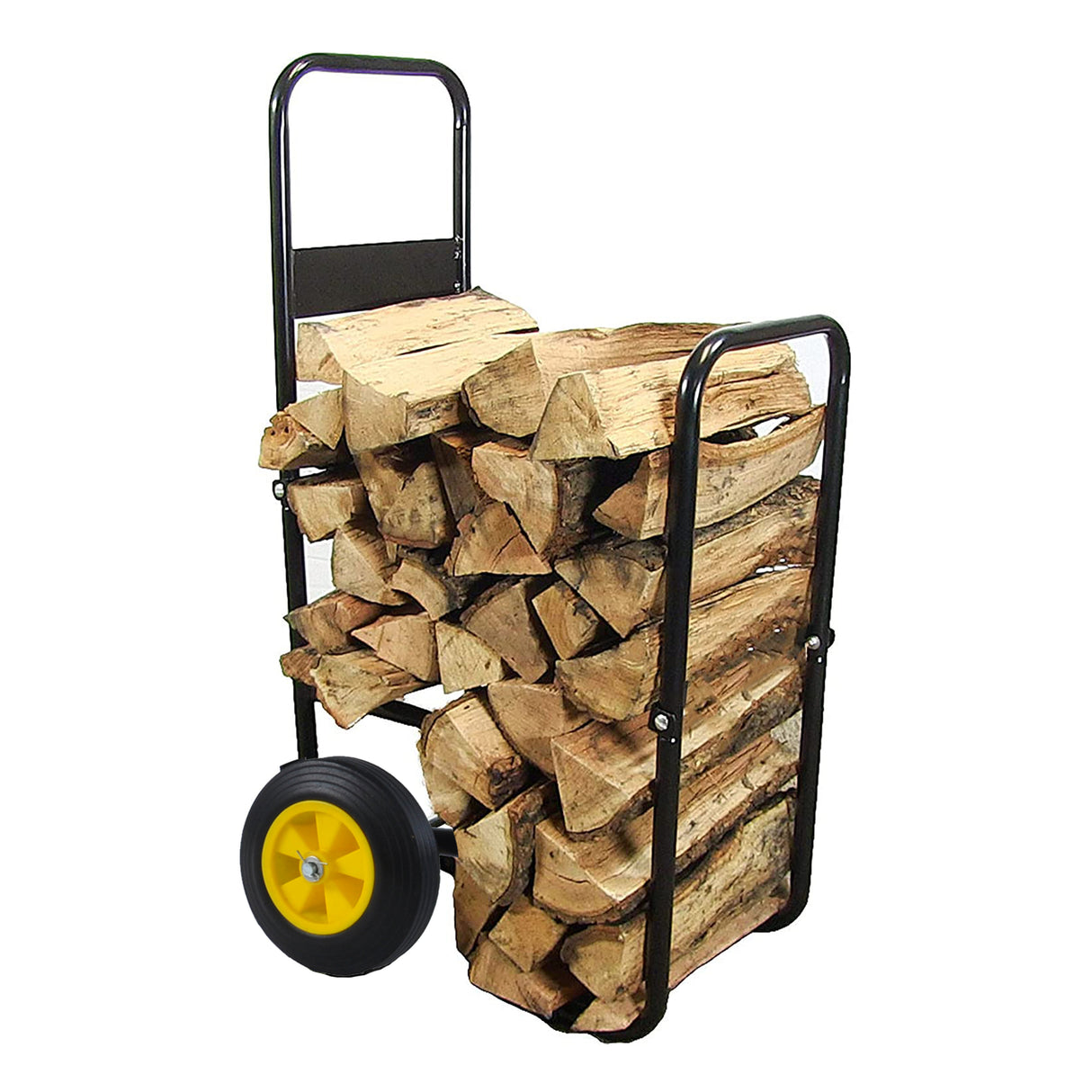 Firewood Log Cart Carrier Outdoor Indoor Black Steel Wood Rack Storage Mover Rolling Wheeled Metal Dolly Hauler Moving Equipment