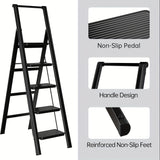 5-Step Ladder Folding Step Stool with Anti Slip Wide Pedals Lightweight and Easy to Carry Handle Multi-Purpose Steel Suitable for Home and Office Use