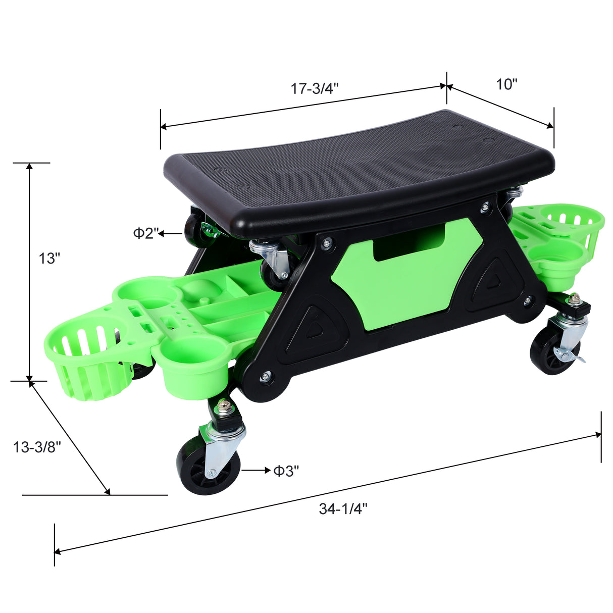 Roller Mechanic Detailing Creeper Utility Seat Stool with Wheels Removable Tool Trays Drawer 300 Lbs Capacity for General Garage and Home Use--Green