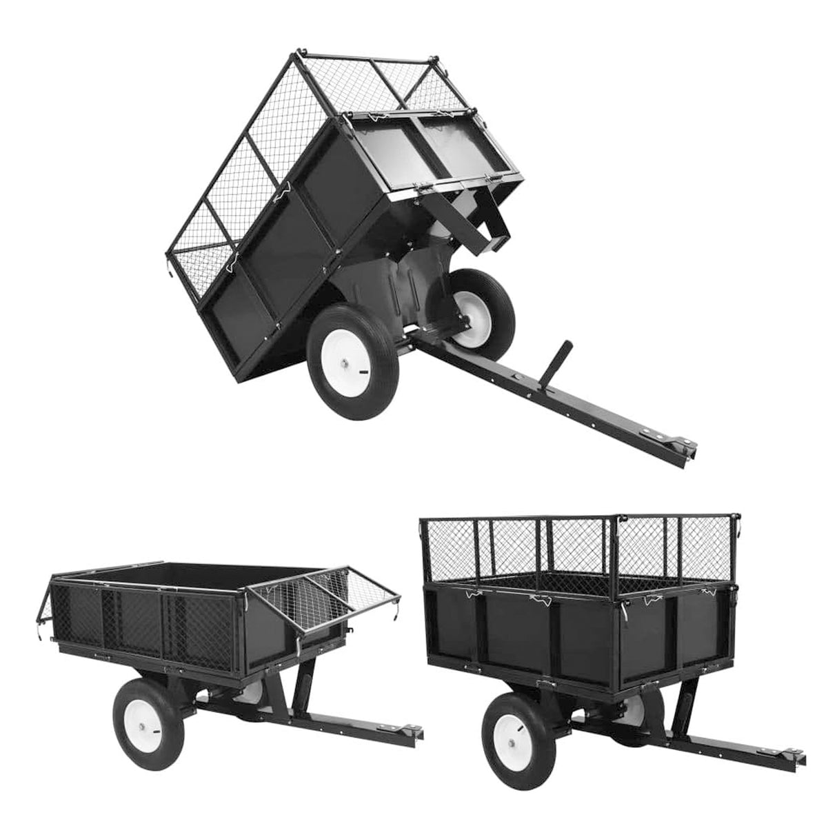 Remorque de tondeuse à gazon robuste, camion à benne basculante en acier, charge de 661,4 lb, utilitaire de jardin avec parois latérales amovibles pour le transport de tourbe de sol, matériaux de construction en acier