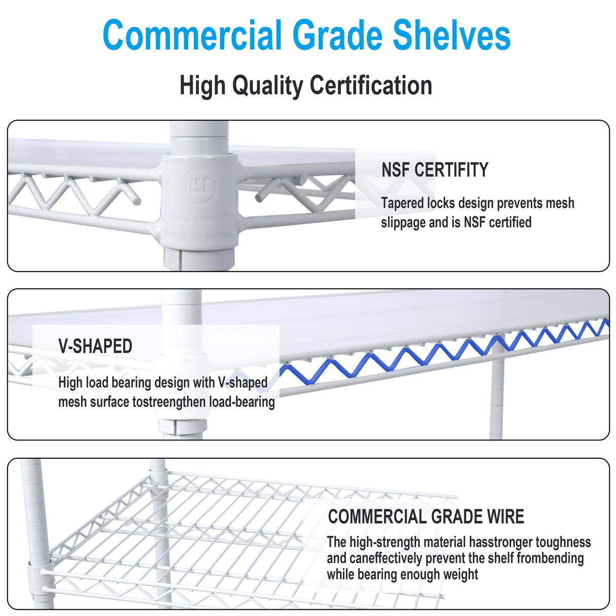 6 Tier 6000lbs Capacity NSF Metal Shelf Wire Shelving Unit Heavy Duty Adjustable Storage Rack with Wheels & Shelf Liners for Commercial Grade Utility Steel White 82"H x 48"L x 18"D