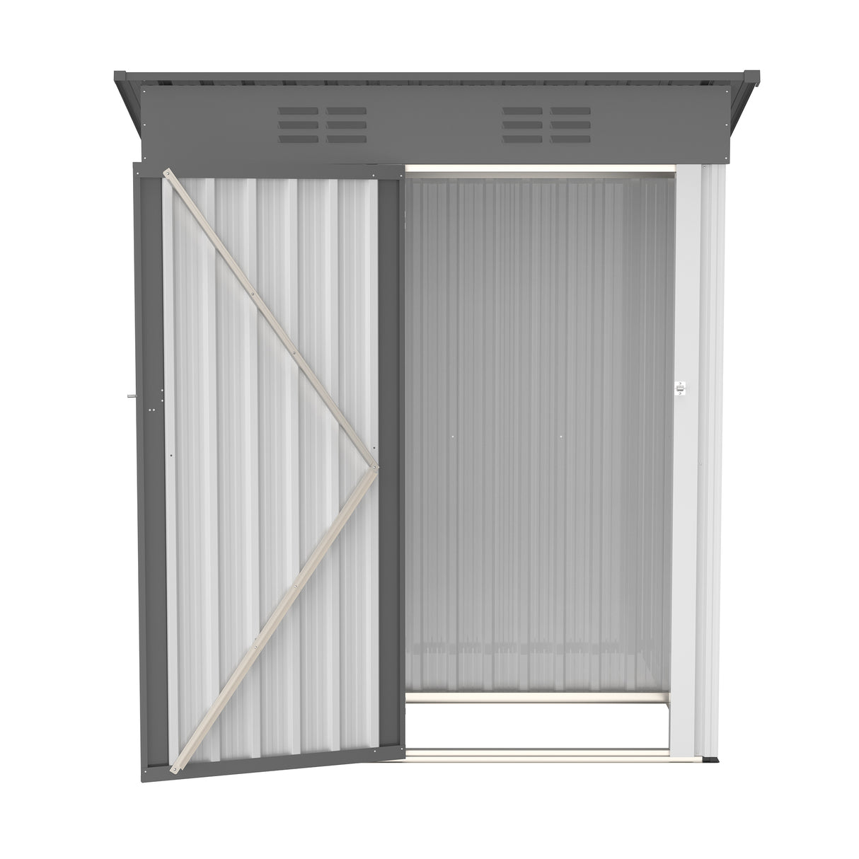 5 X 3 Ft Outdoor Storage Shed Galvanized Metal Garden with Lockable Doors Tool For Patio Lawn Backyard Trash Cans White