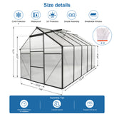 6 x 10 Fuß großes Polycarbonat-Gewächshaus mit erhöhtem Sockel und Anker, robustes begehbares Aluminium für den Garten im Freien, ganzjährig in Schwarz erhältlich