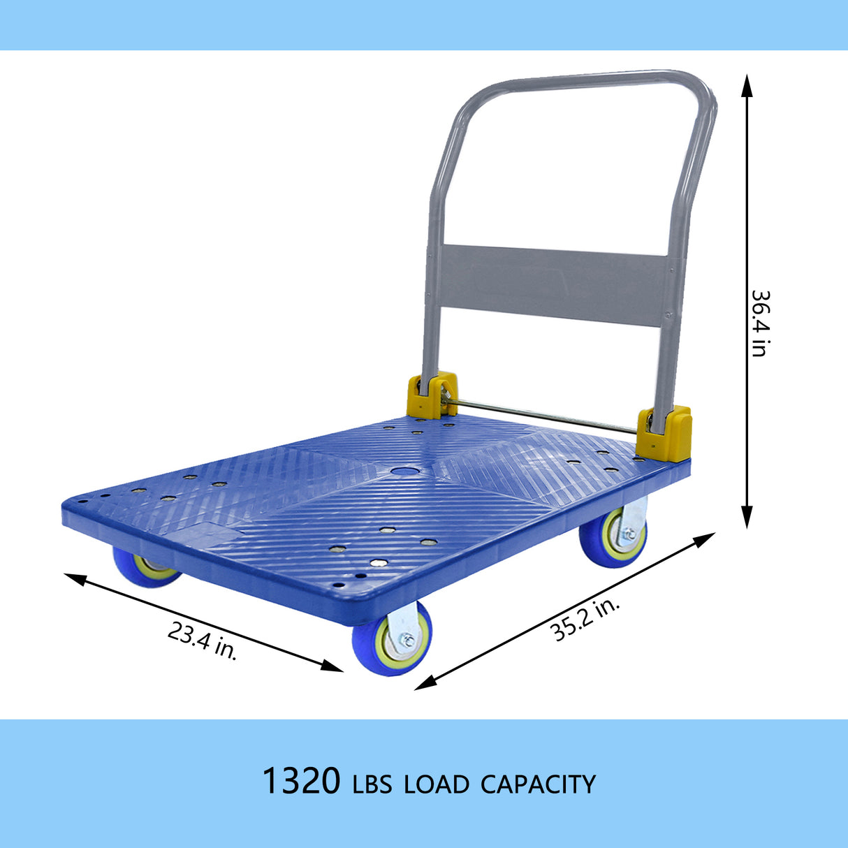 Chariot de diable à plateforme pliable, capacité de 1 320 lb. Capacité de poids-bleu