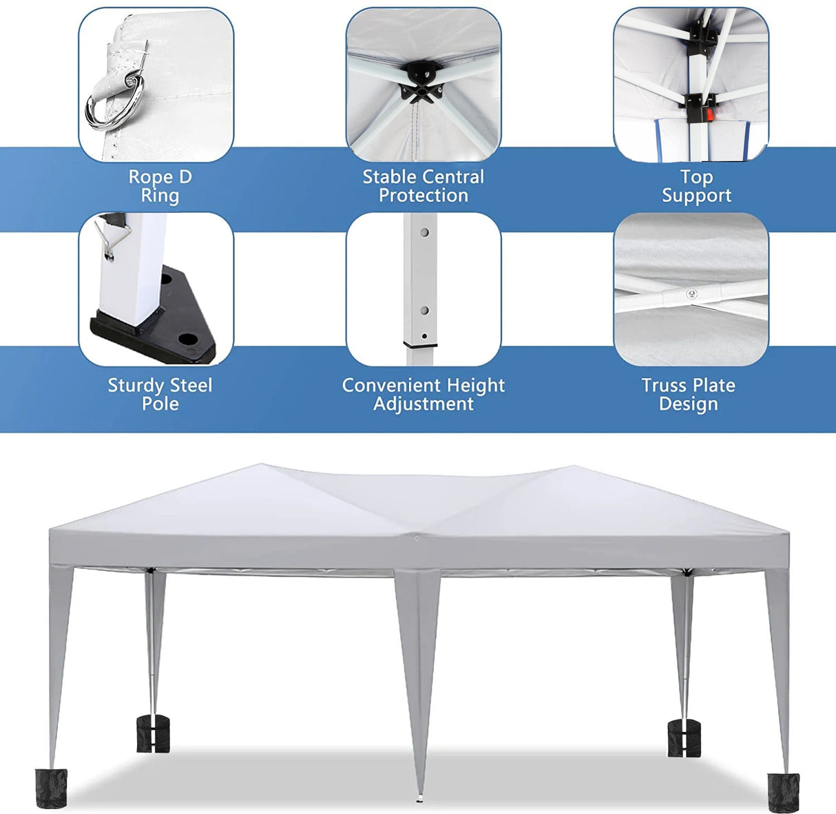 Carpa plegable para fiestas portátil al aire libre con dosel emergente EZ de 10x20 con 6 paredes laterales extraíbles + bolsa de transporte + bolsa de peso de 4 piezas, color blanco