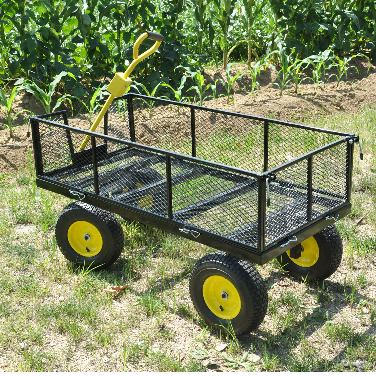 Grand chariot de jardin, camions de transport de bois de chauffage, charge statique maximale 880 lb, jaune et noir