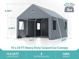 Sannwsg 10x20 Heavy Duty Carport Canopy Extra Large Portable Car Tent Garage na may Roll-up Windows at All-Season Tarp Cover Metal Roof & Side Walls para sa Car SUV Boats at Truck Shelter Logic Storage--Gray