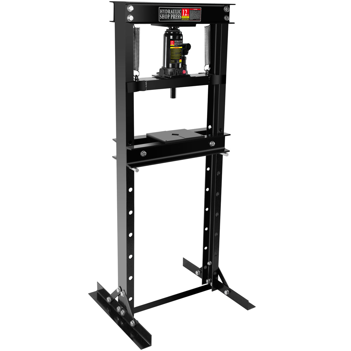 Hydraulic 12 Ton H-Frame Garage Floor Adjustable Shop Press with Plates Black