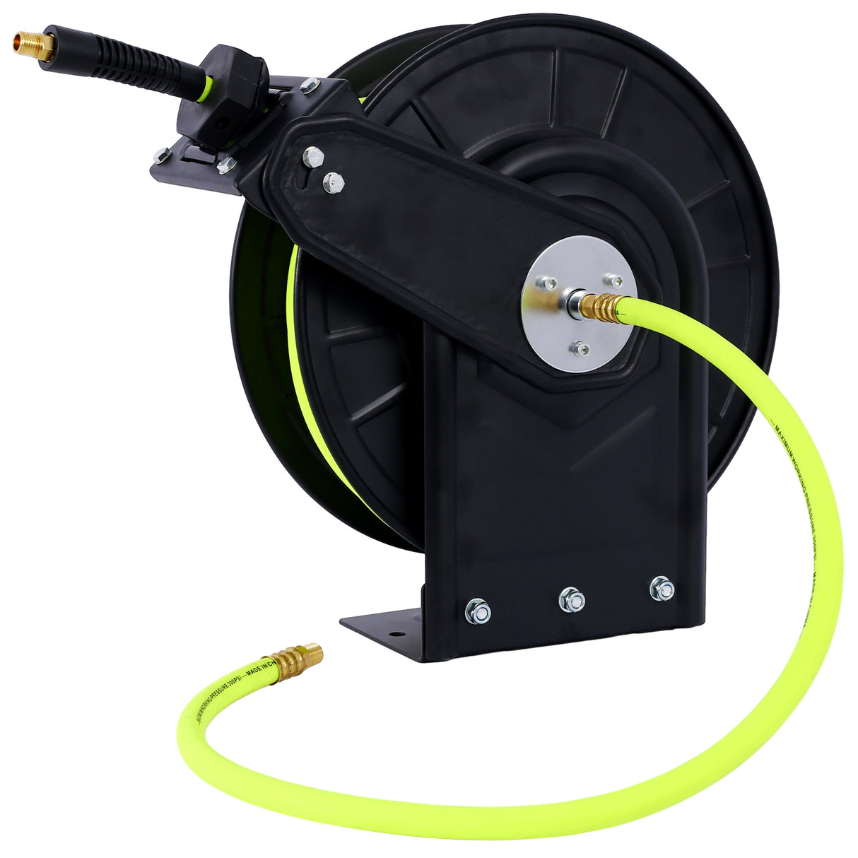 Retractable Air Hose Reel With 3/8" Inch x 50' Ft Heavy Duty Steel Auto Rewind Pneumatic Industrial Grade Rubber 300 PSI--Black