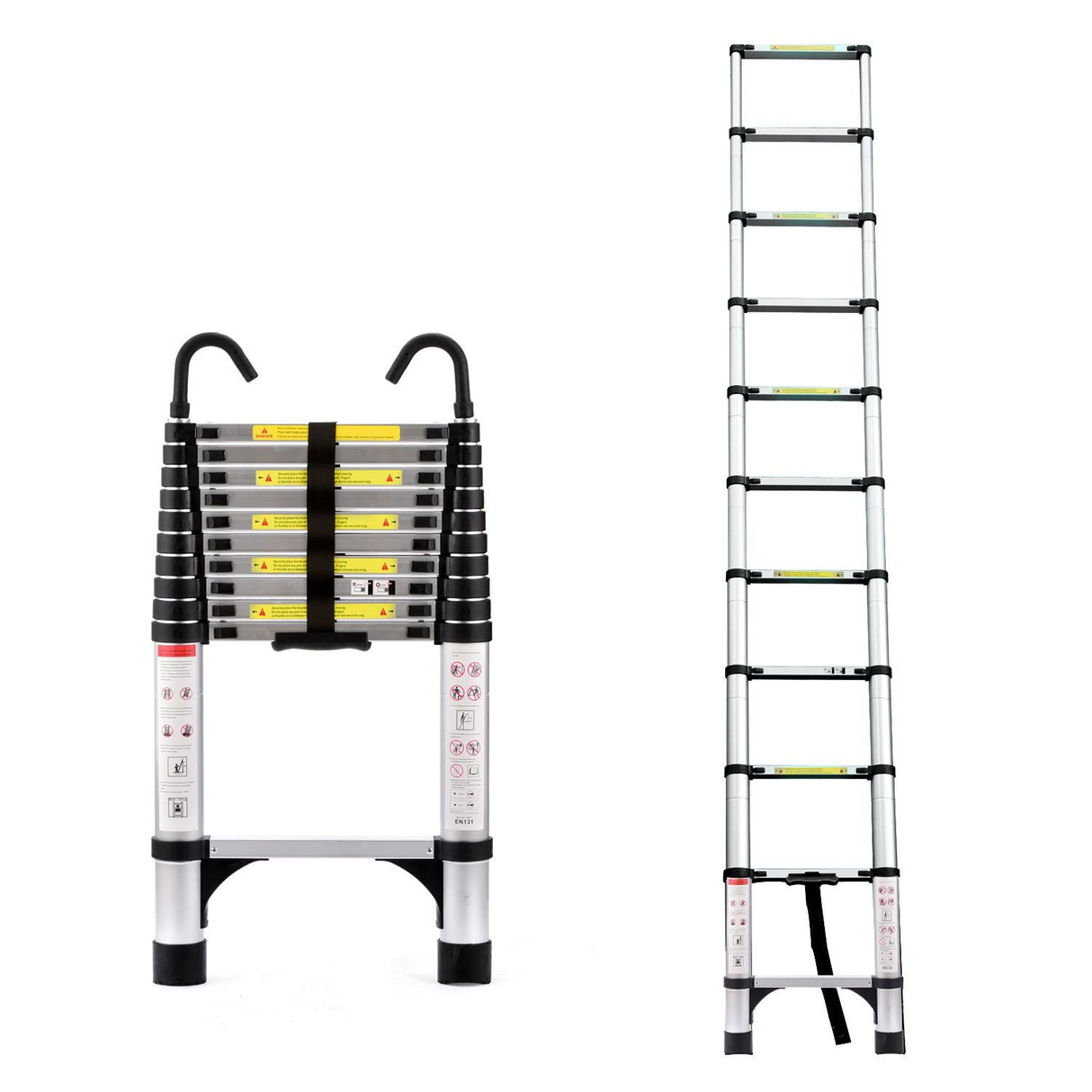 10.5ft (about 3.2m) Multi-Functional Foldable Retractable Ladder with Hook Sluminum Suitable for Daily Use of RV Attic Home 330 Pounds