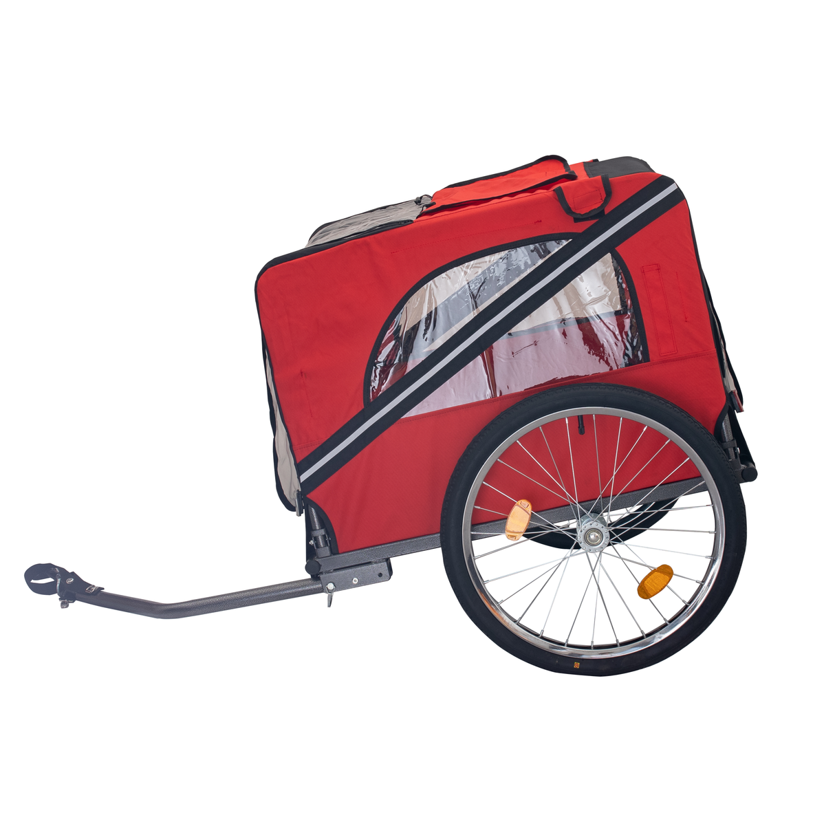 Dog Bike Trailer Breathable Mesh Dog Cart with 3 Entrances Safety Flag 8 Reflectors Folding Pet Carrier Wagon with 20 Inch Wheels Bicycle Carrier for Medium and Small Sized Dogs Red Black