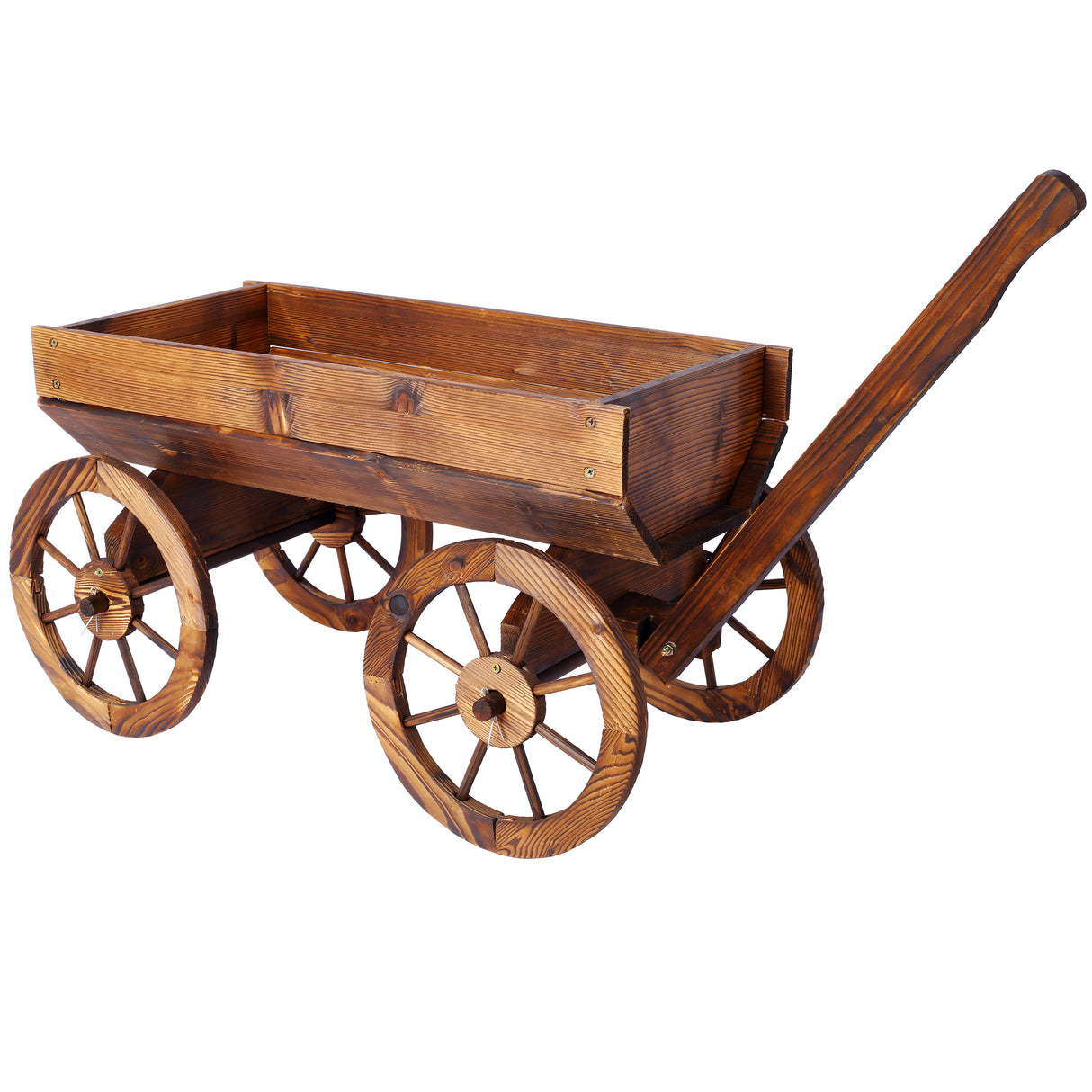 Wood Wagon Flower Planter Pot Stand W/Wheels Home Garden Outdoor Decor Brown