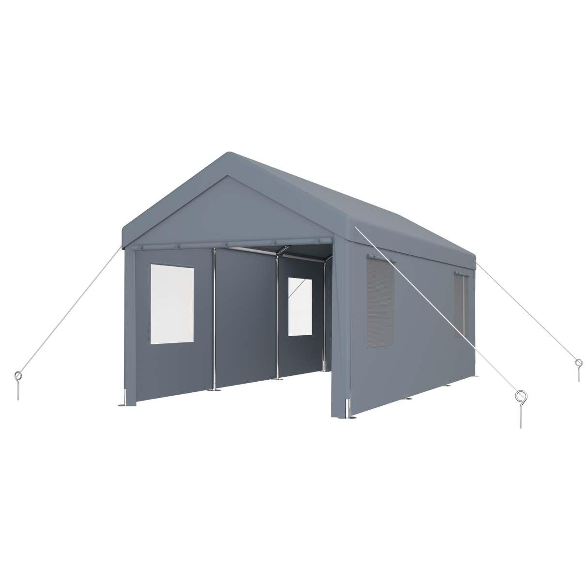 Abri d'auto 10' x 20', auvent de garage portable robuste avec 2 portes enroulables et 4 fenêtres ventilées - gris