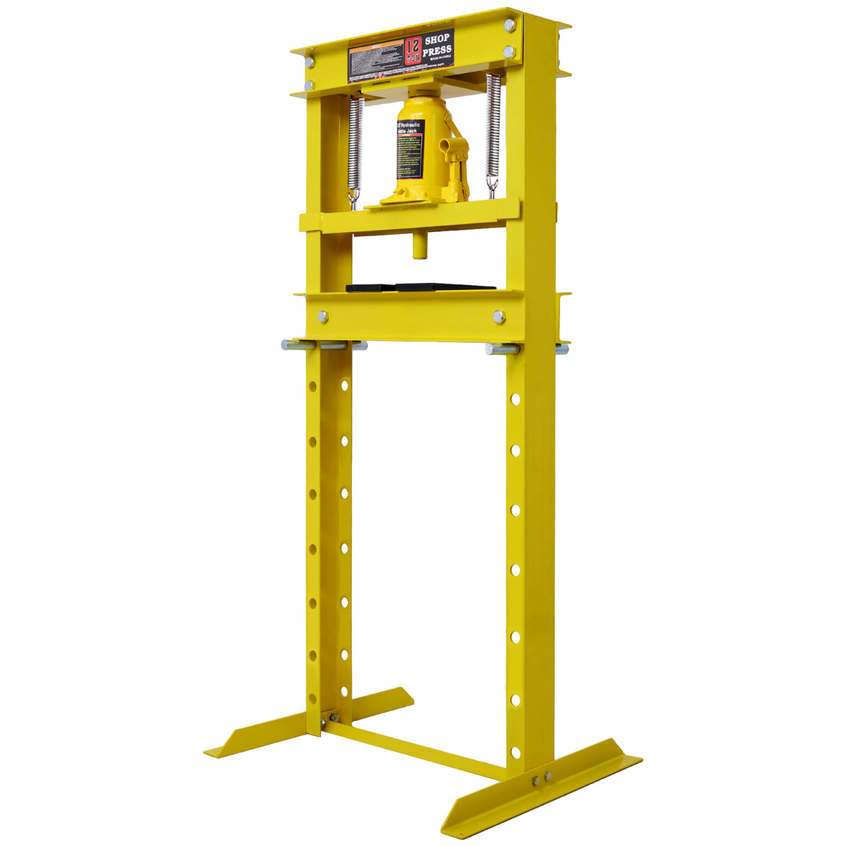 Hydraulic Shop Press 12-Ton Capacity Floor Mount na may Press Plate H-Frame Garage Floor Press Adjustable Working Table Taas-Dilaw