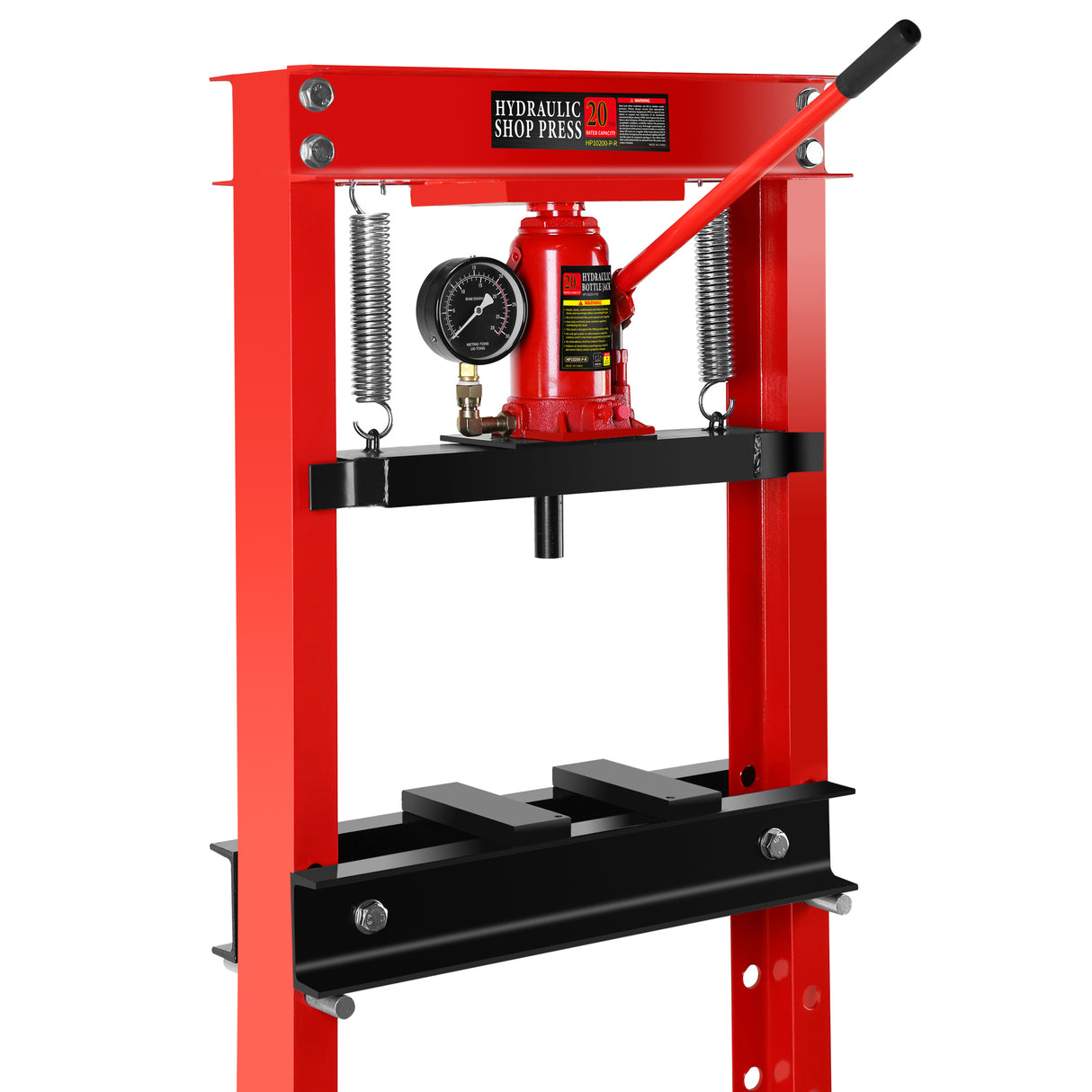 20 Ton Hydraulic Shop Floor Press Steel H-Frame with Plates Adjustable Working Table Stand Jack for Gears and Bearings Red