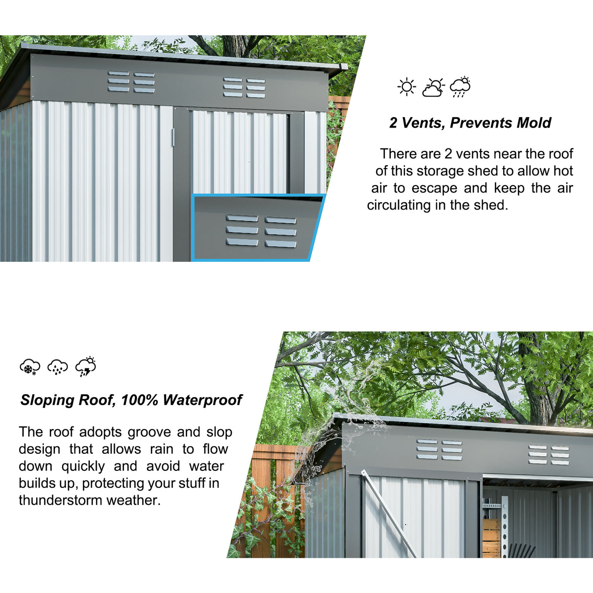 5 X 3 Ft Outdoor Storage Shed Galvanized Metal Garden na may Lockable Doors Tool Para sa Patio Lawn Backyard Trash Cans White