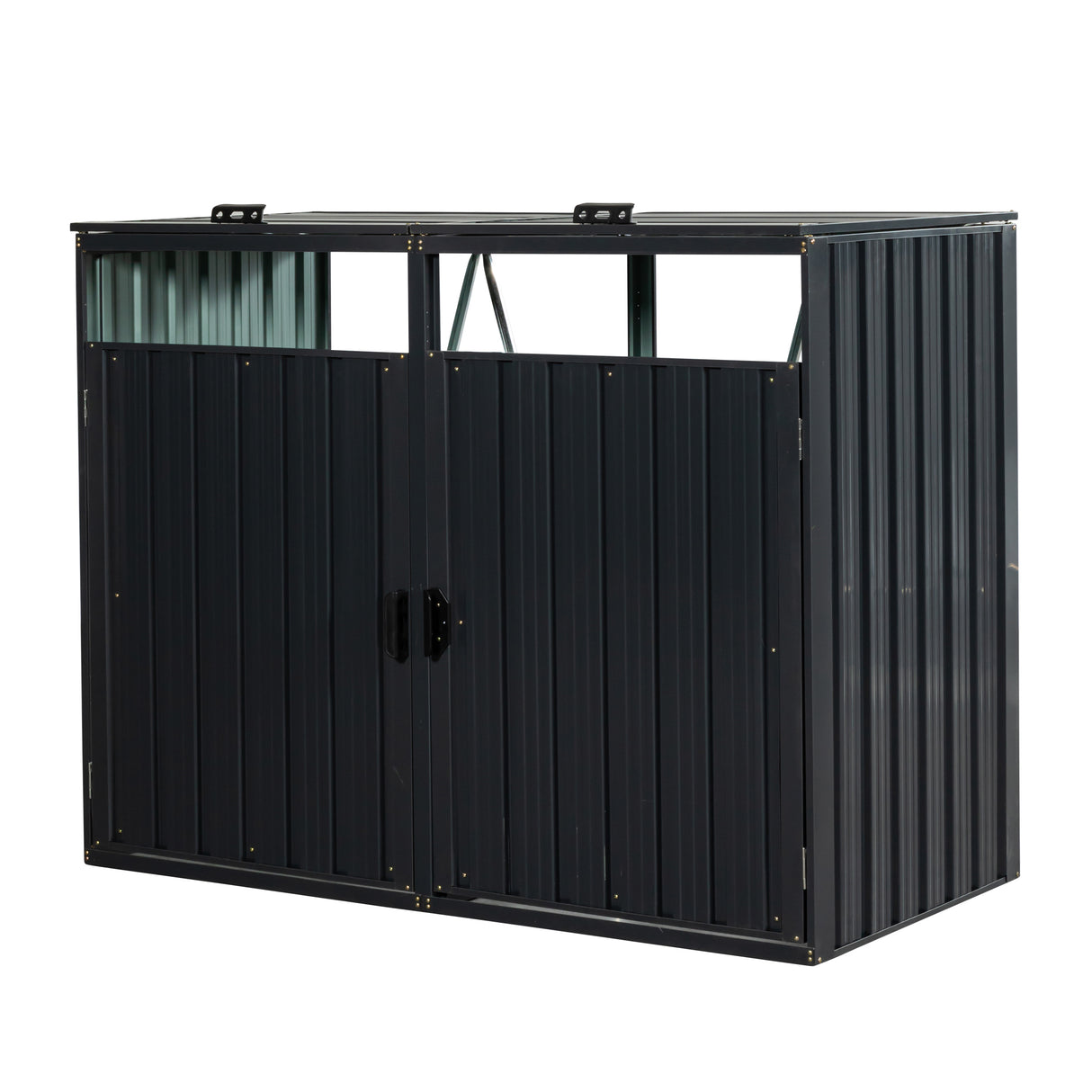 Garbage Bin Shed Stores 2 Trash Cans Metal Outdoor for Storage Stainless Galvanized Steel for Garden Yard Lawn Charcoal