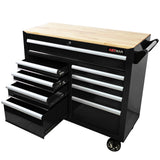 9 Drawers Multifunctional Tool Cart with Wheels and Wooden Top Black