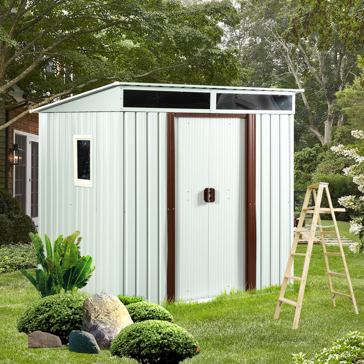 6ft x 5ft Outdoor Metal Storage Shed na may Window White