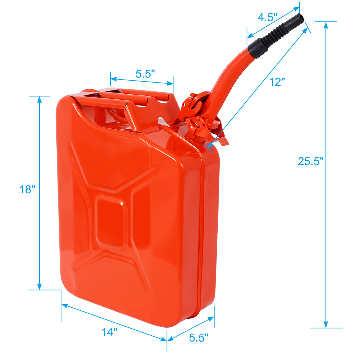 20 Liter (5 Gallon) Jerry Fuel Can with Flexible Spout Portable Tank Steel Gasoline Cars Trucks Equipment Red