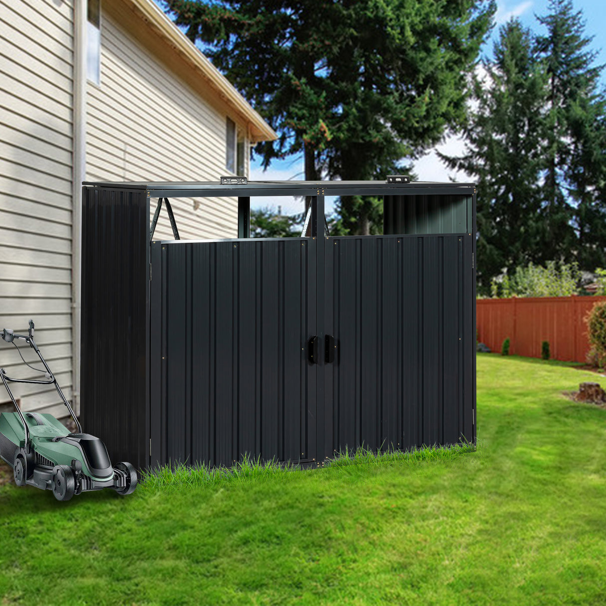 Hangar à ordures en métal pour stockage d'extérieur, 2 poubelles, en acier inoxydable galvanisé, pour jardin, cour, charbon de bois