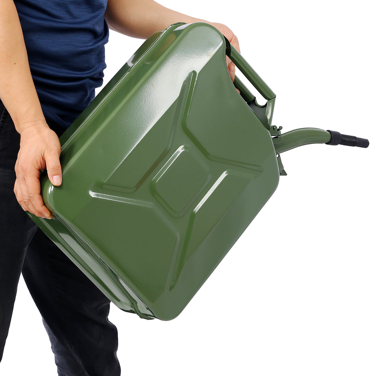 20 Liter (5 Gallon) Jerry Fuel Can with Flexible Spout Portable Tank Steel Gasoline Cars Trucks Equipment Green