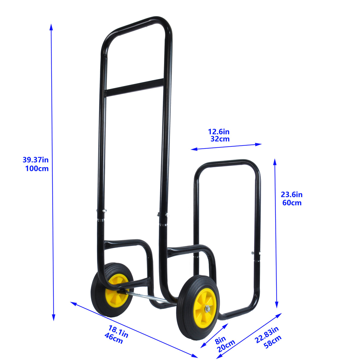 Carro de troncos para leña, transportador de madera de acero negro para interiores y exteriores, transportador de almacenamiento con ruedas rodantes, equipo móvil de Metal