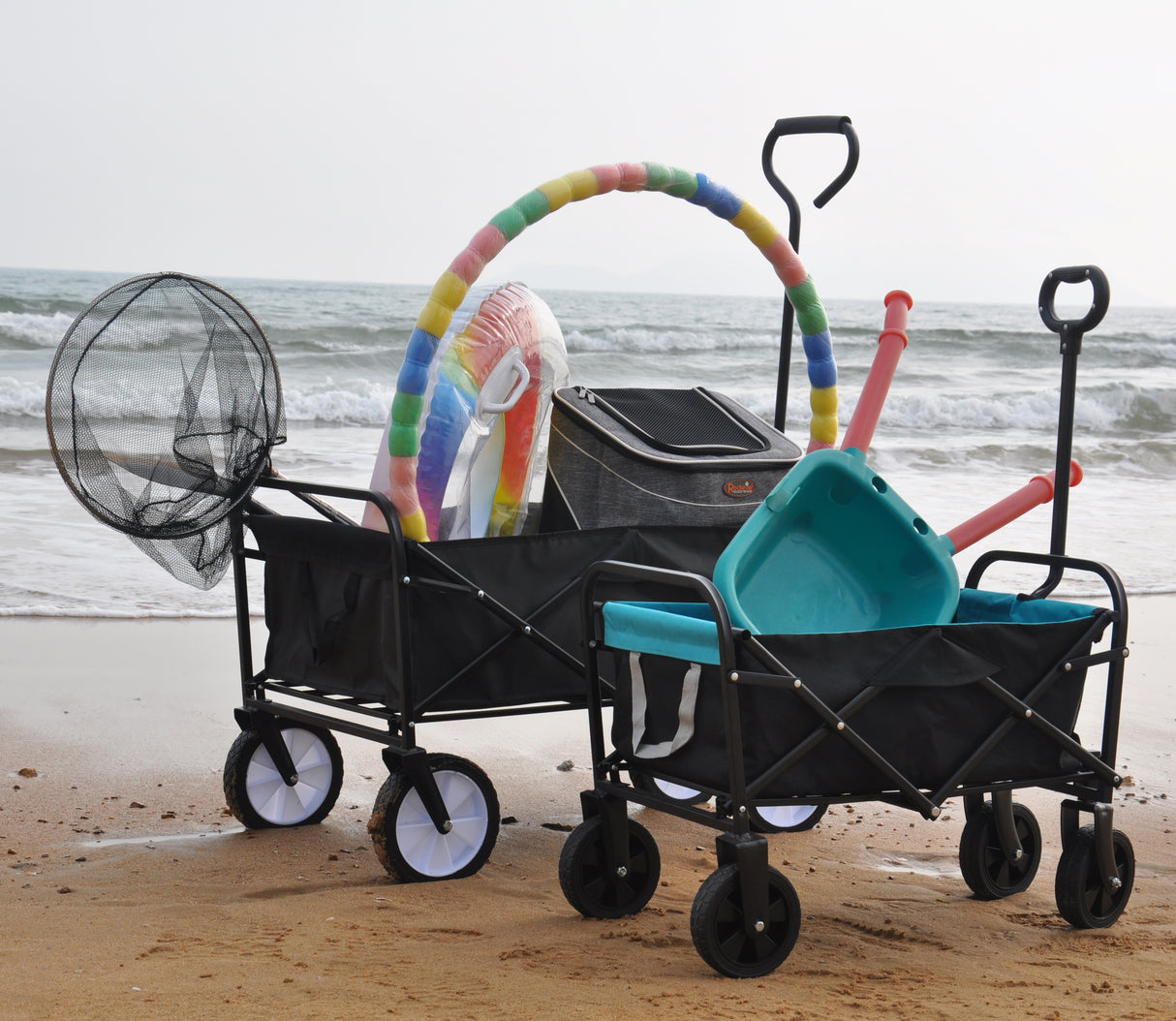 Mini carrello pieghevole da giardino per la spesa da spiaggia, nero blu